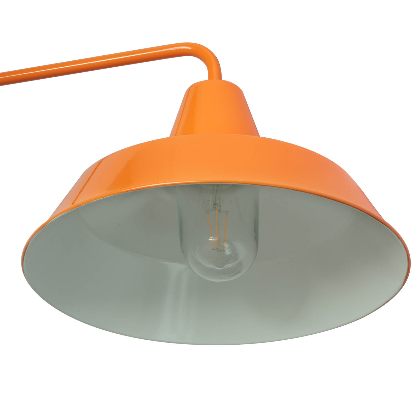 Outdoor wall light, industrial style with long bracket W290L (Ø 42 cm): Abgebildet mit klarem Zylinderglas und der RAL-Farbe 2003 (Pastellorange)