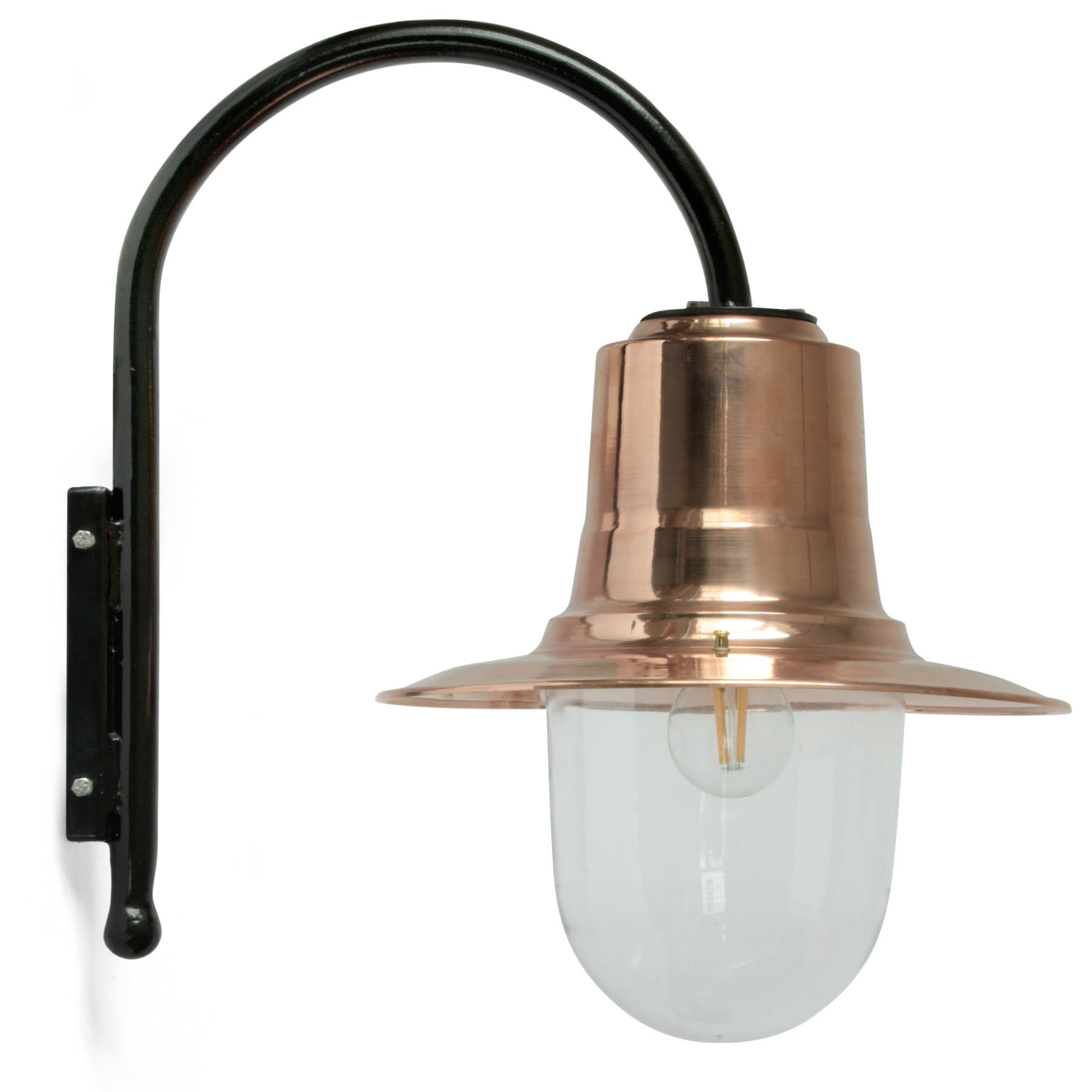 Courtyard Lamp With Curved Arm and Copper Shade: Hofleuchte mit Bogenarm und Kupferschirm