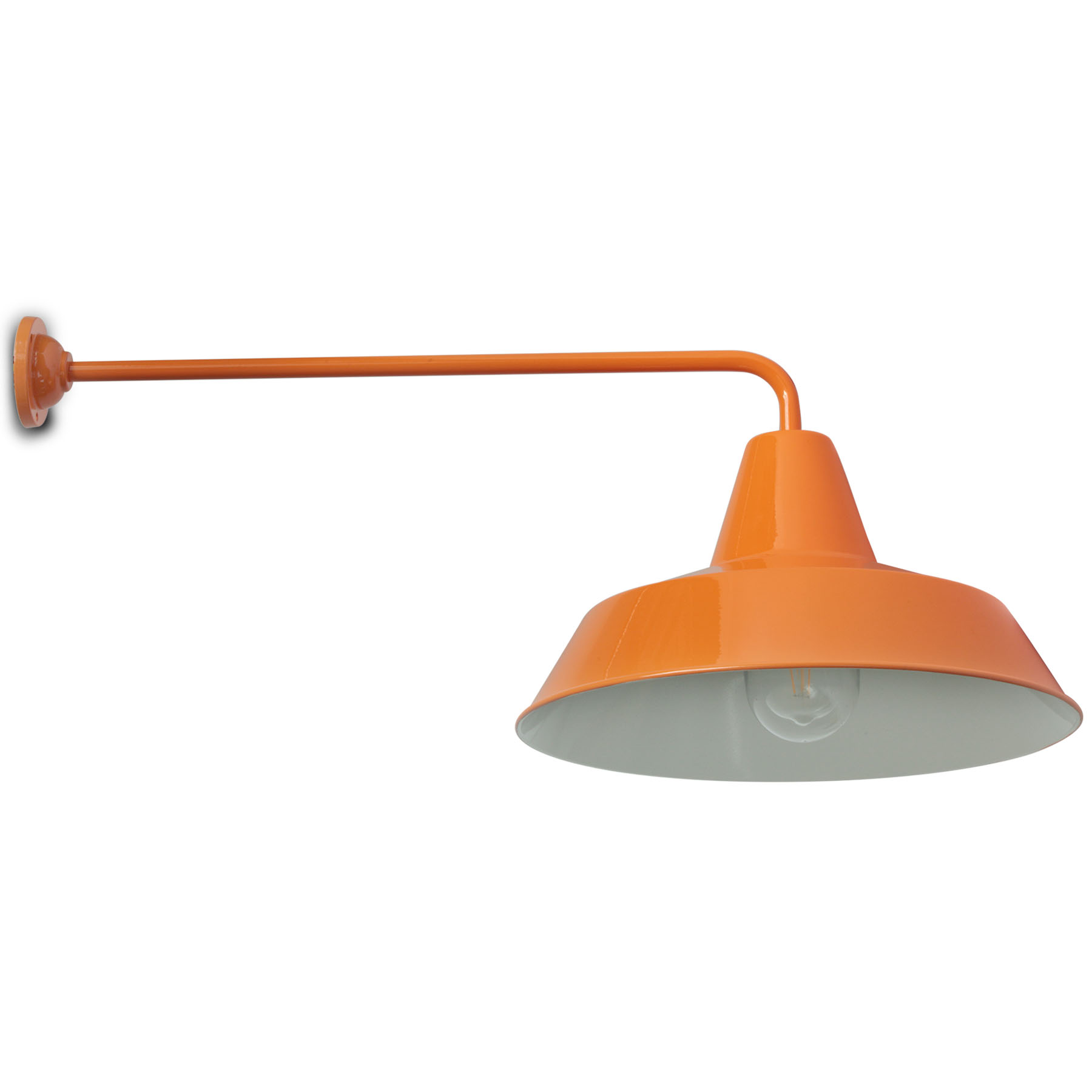 Outdoor wall light, industrial style with long bracket W290L (Ø 42 cm): Abgebildet mit klarem Zylinderglas und der RAL-Farbe 2003 (Pastellorange)