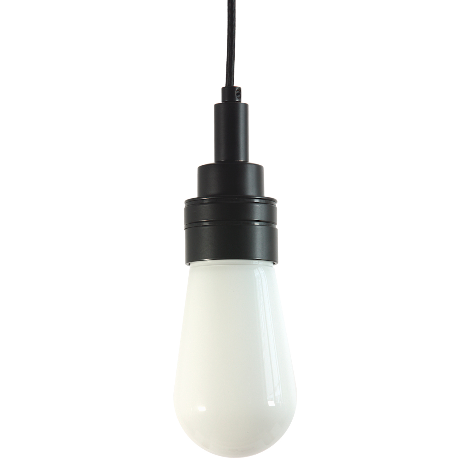 Elegant pendant light Boo from Ireland: pulverbeschichtet schwarz matt mit opalweißem Schutzglas